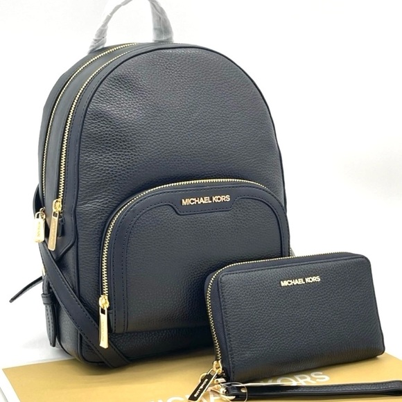 Michael Kors Medium Jaycee Backpack & MF Phone Case Wallet Black Leather Black - Picture 1 of 11
